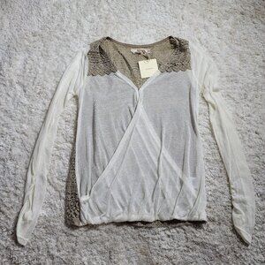Cozy casual cream and brown top